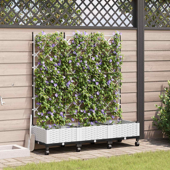 Haveplantekasse med espalier og hjul 3 stk. Hvid PP