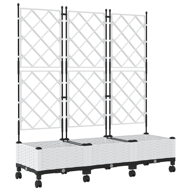 Haveplantekasse med espalier og hjul 3 stk. Hvid PP
