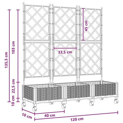 Haveplantekasse med espalier og hjul 3 stk. Hvid PP