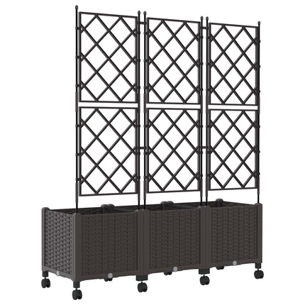 Haveplantekasse med espalier og hjul 3 stk. Brun PP