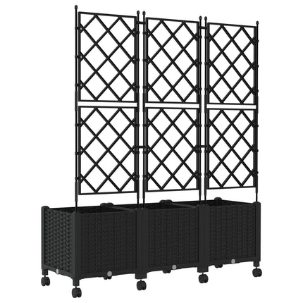 Haveplantekasse med espalier og hjul 3 stk. Sort PP