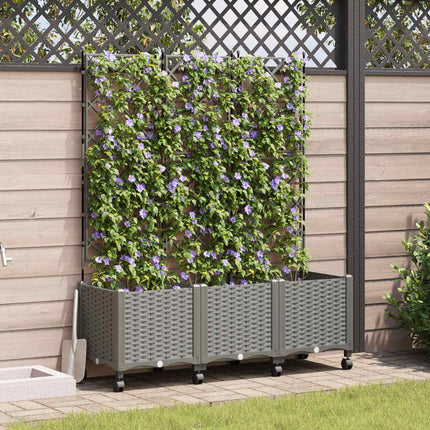 Haveplantekasse med espalier og hjul 3 stk. Lysegrå PP