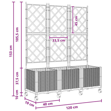 Haveplantekasse med espalier og hjul 3 stk. Hvid PP