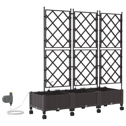 Havekrukke med vanding og hjul 3 stk. Brun 120 x 40 x 132 cm PP
