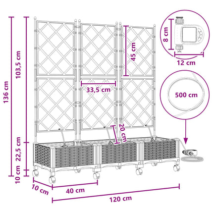 Havekrukke med vanding og hjul 3 stk. Grå 120 x 40 x 132 cm PP