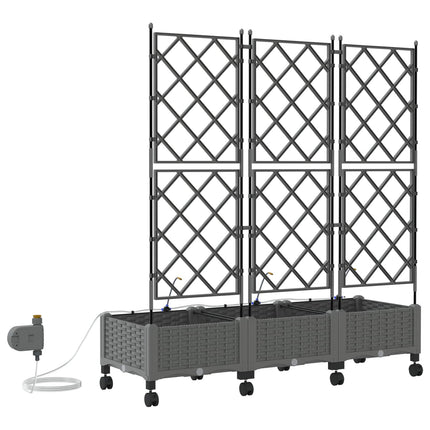 Havekrukke med vanding og hjul 3 stk. Lysegrå 120 x 40 x 132 cm