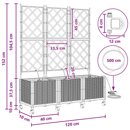 Havekrukke med vanding og hjul 3 stk. Sort 120 x 40 x 148 cm PP