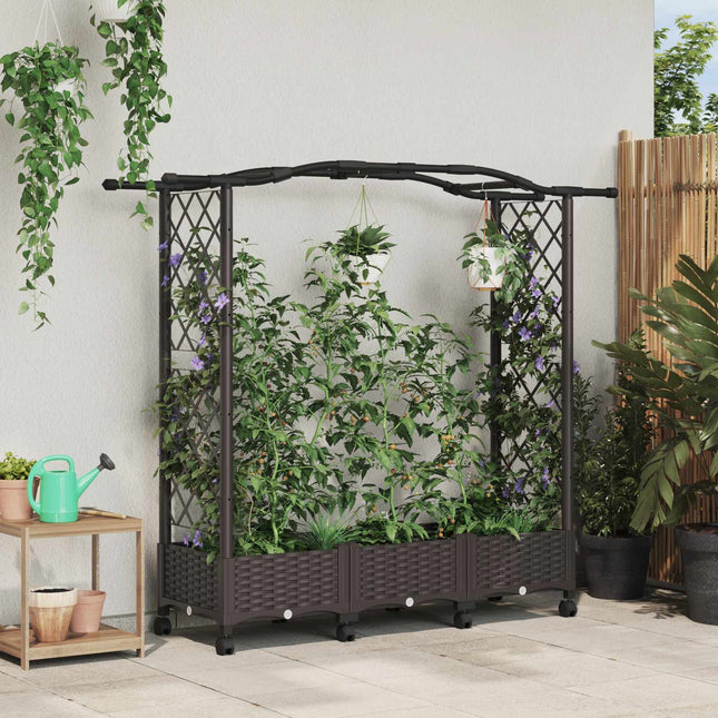Hævet bed med espalier og hjul Brun 169 x 40 x 129 cm PP