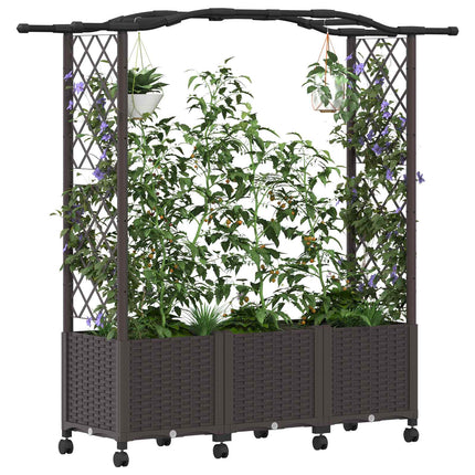Hævet Bed med Trellis og Tag Brun 164 x 40 x 144 cm PP