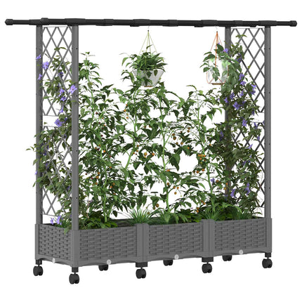 Hævet Bed med Trellis og Tag Lysegrå 164 x 40 x 127 cm PP