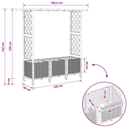 Hævet Bed med Trellis og Tag Grå 162,5 x 40 x 142 cm PP
