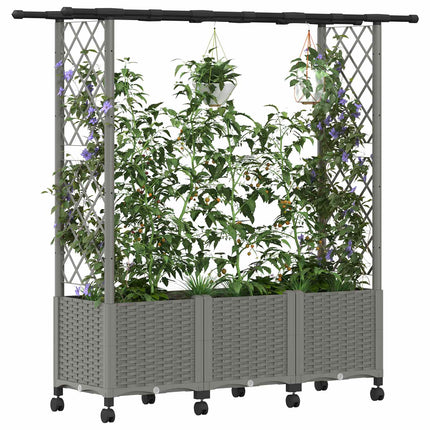 Hævet Bed med Trellis og Tag Lysegrå 162,5 x 40 x 142 cm PP