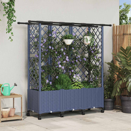 Hævet Bed med Trellis og Tag Grå 163,5 x 40 x 142 cm PP