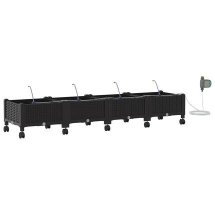 Havekrukke med vanding og hjul 4 stk. Sort 160 x 40 x 28 cm PP