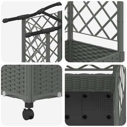 Hævet Bed med Trellis og Tag Lysegrå 203,5 x 40 x 129 cm PP