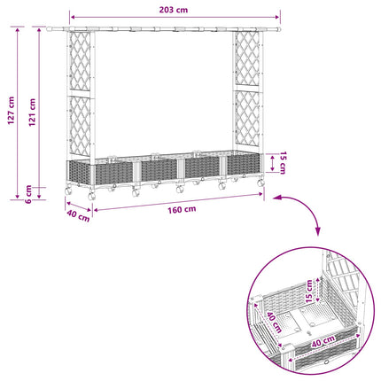 Hævet Bed med Trellis og Tag Brun 203 x 40 x 127 cm PP