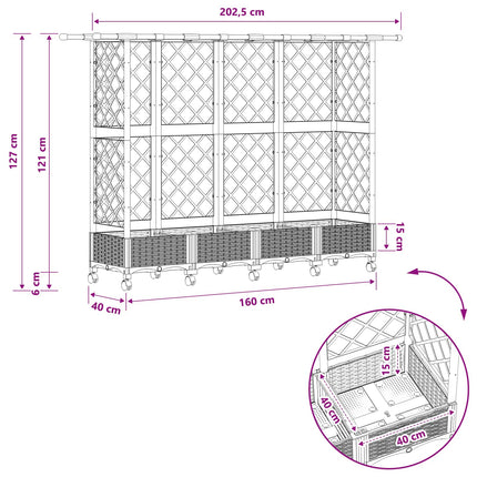 Hævet Bed med Trellis og Tag Brun 202,5 x 40 x 127 cm PP