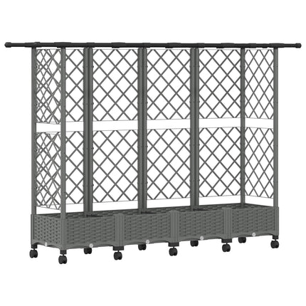 Hævet Bed med Trellis og Tag Lysegrå 202,5 x 40 x 127 cm PP
