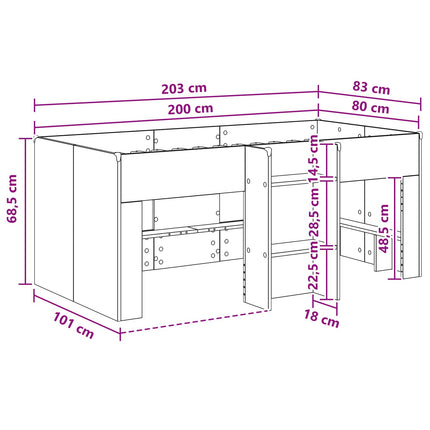 Børns høje sengestel Sort eg 80 x 200 cm Konstrueret træ