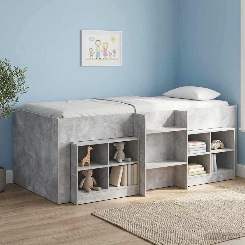 Høj børneseng med stige - betonlook, 203 × 100 × 68,5 cm (2 stk)