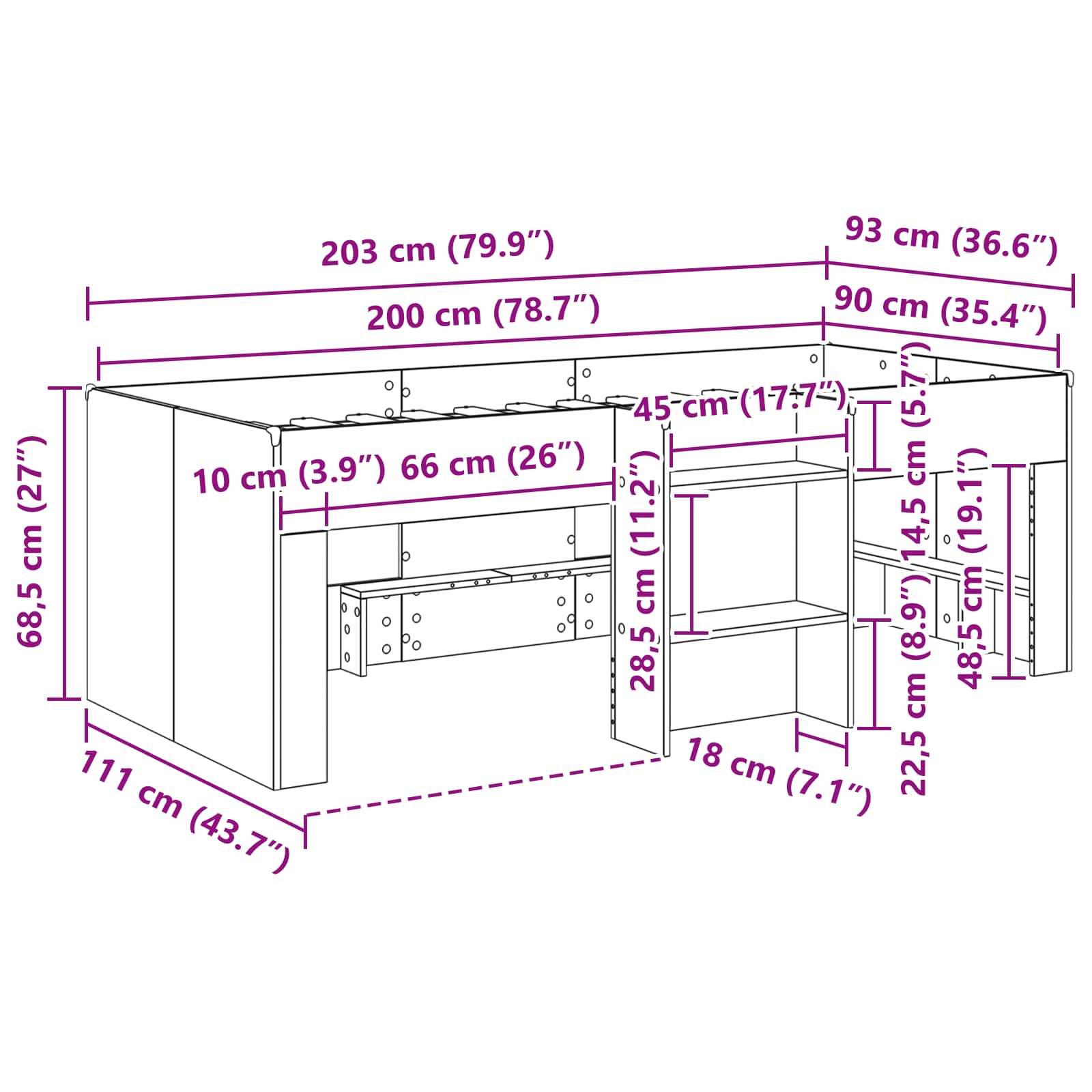 Børns høje sengestel 2 pcs Sort eg 90 x 200 cm Konstrueret træ