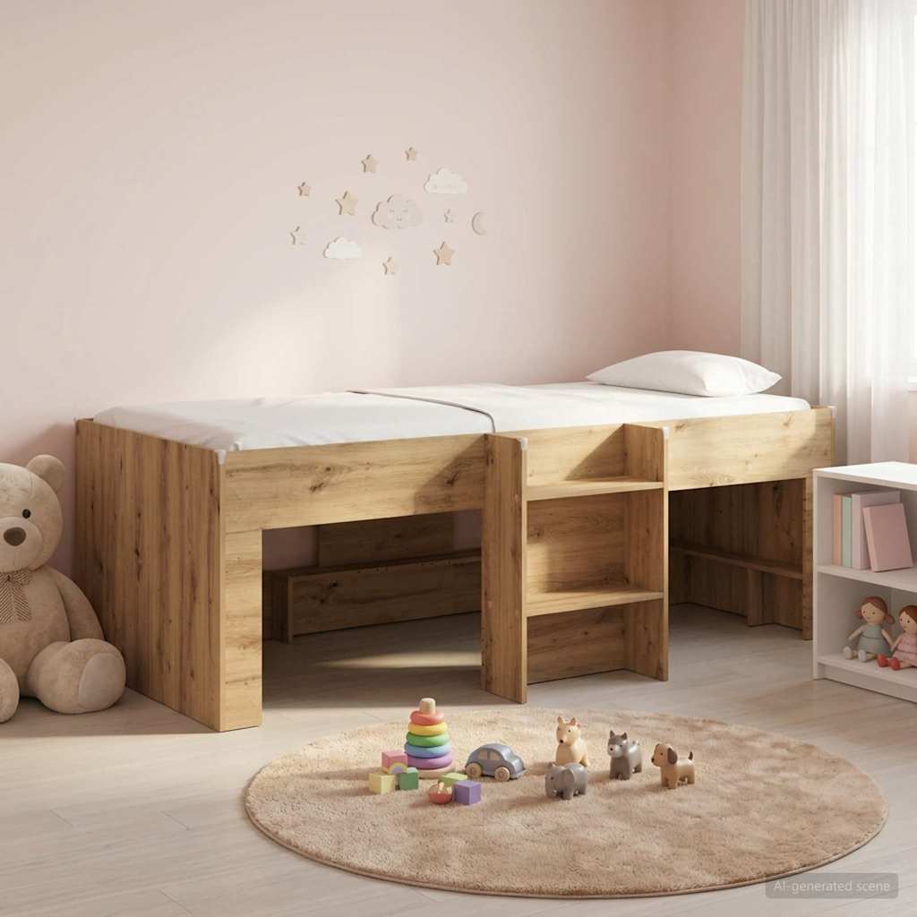 Børns høje sengestel - 2 stk i artisan-eg 98,5 × 200 cm med integreret stige