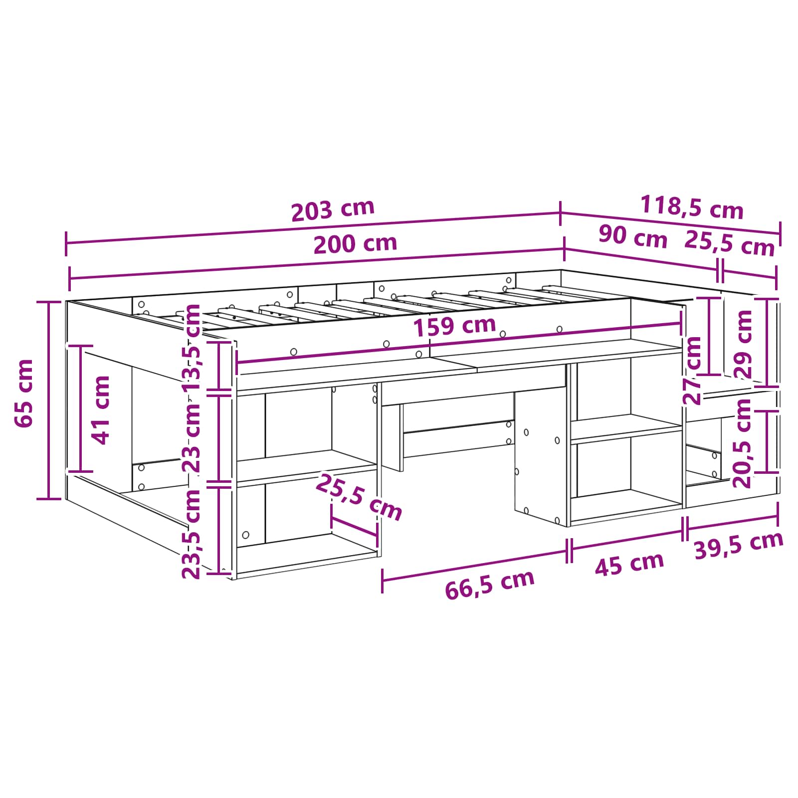 Børneseng med opbevaring Sort eg 90 x 200 cm Konstrueret træ