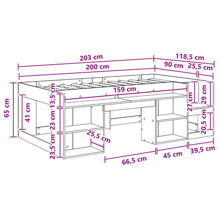Børneseng med opbevaring Betongrå 90 x 200 cm Konstrueret træ