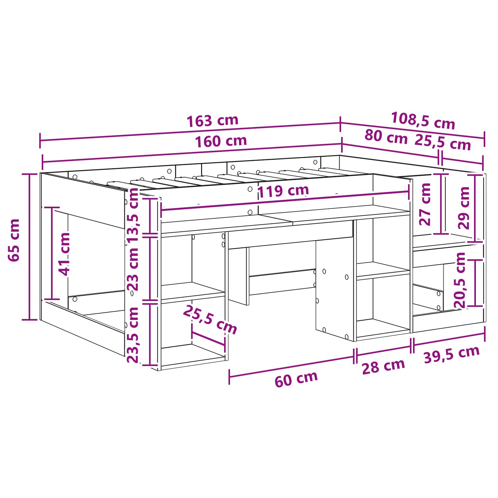 Børneseng med opbevaring Gammelt træ 80 x 160 cm