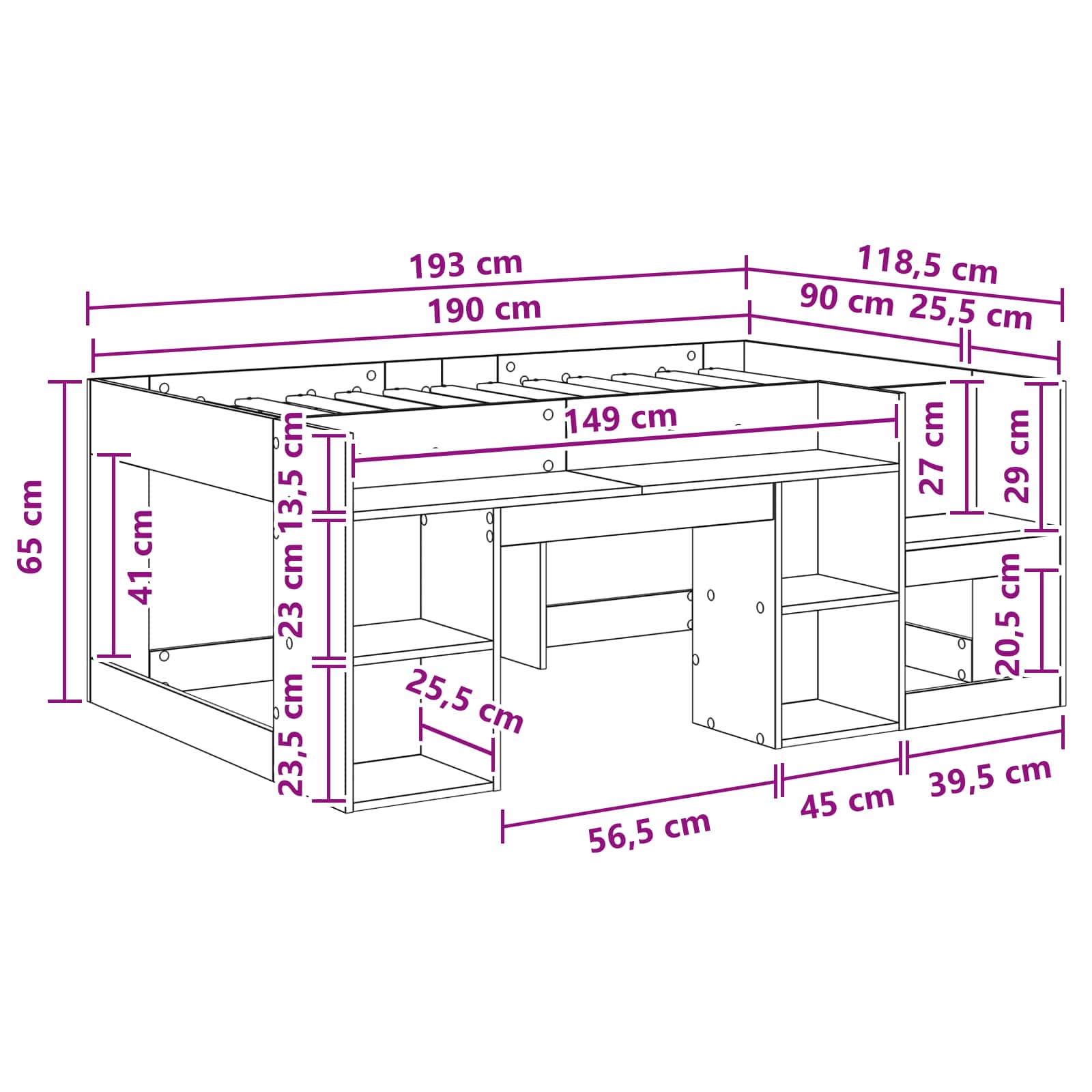 Børneseng med opbevaring Sort eg 90 x 190 cm Konstrueret træ