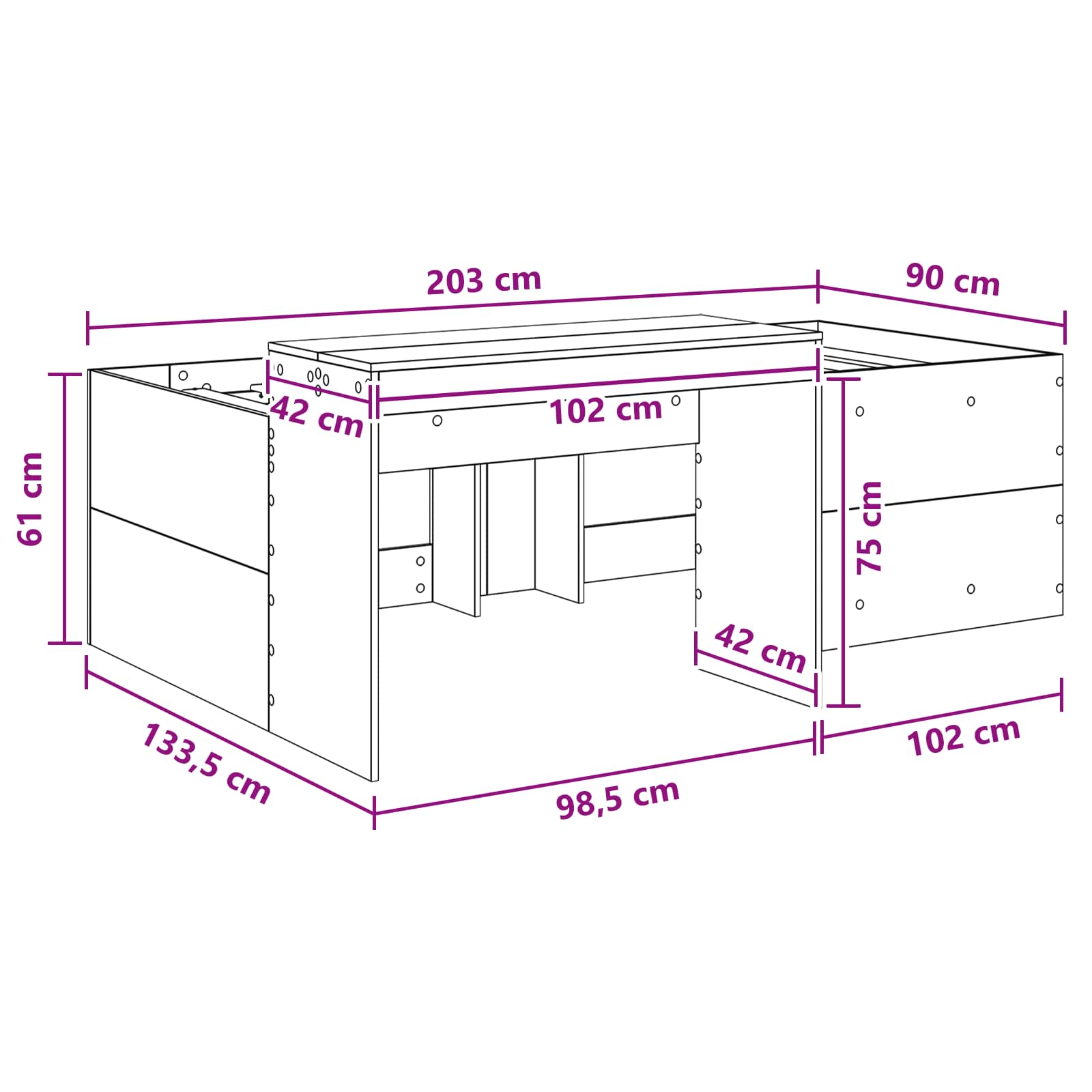 Børneseng med skrivebord Sonoma-eg 90 x 200 cm Konstrueret træ