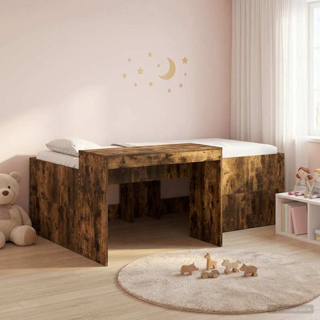 Børneseng med skrivebord Røget eg 90 x 200 cm Konstrueret træ