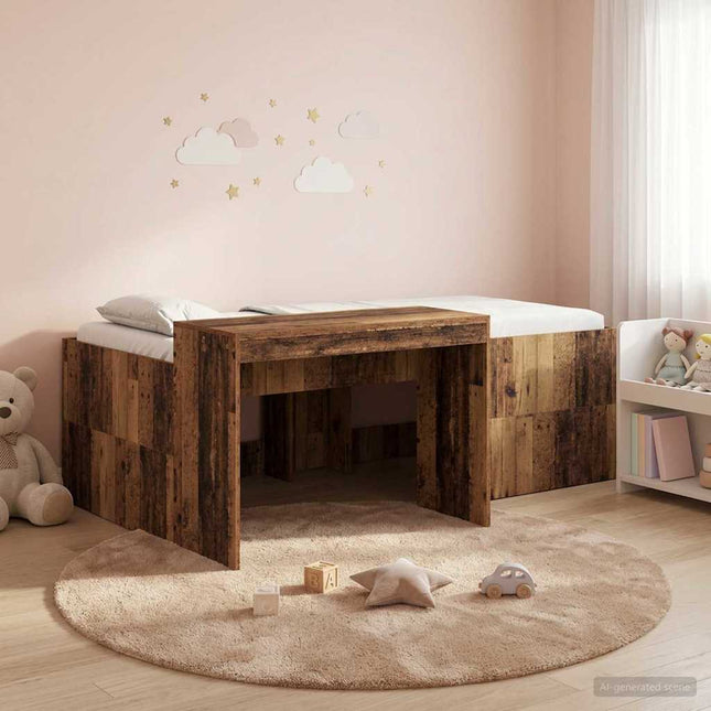 Børneseng med skrivebord Gammelt træ 90 x 200 cm