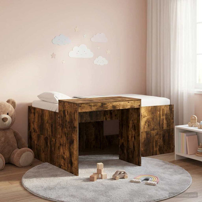 Børneseng med skrivebord Røget eg 80 x 160 cm Konstrueret træ