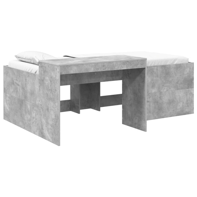 Børneseng med skrivebord Betongrå 75 x 190 cm Konstrueret træ