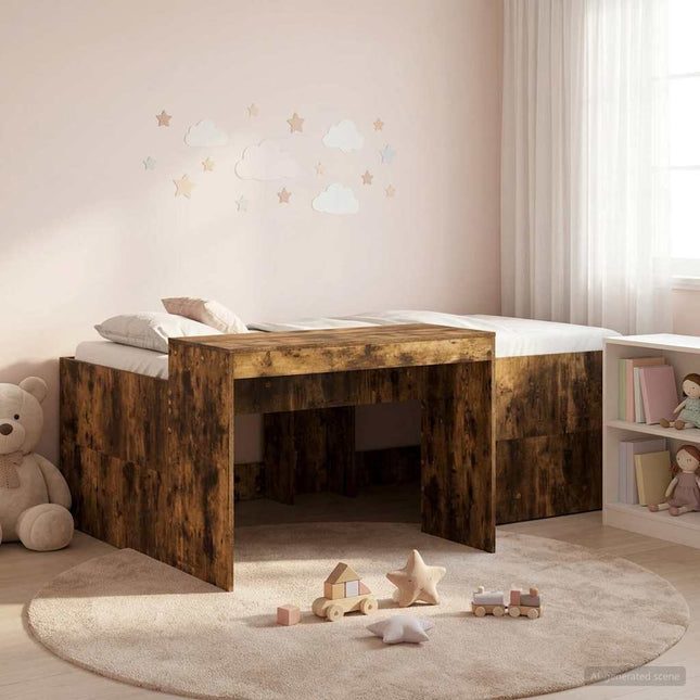 Børneseng med skrivebord Røget eg 75 x 190 cm Konstrueret træ