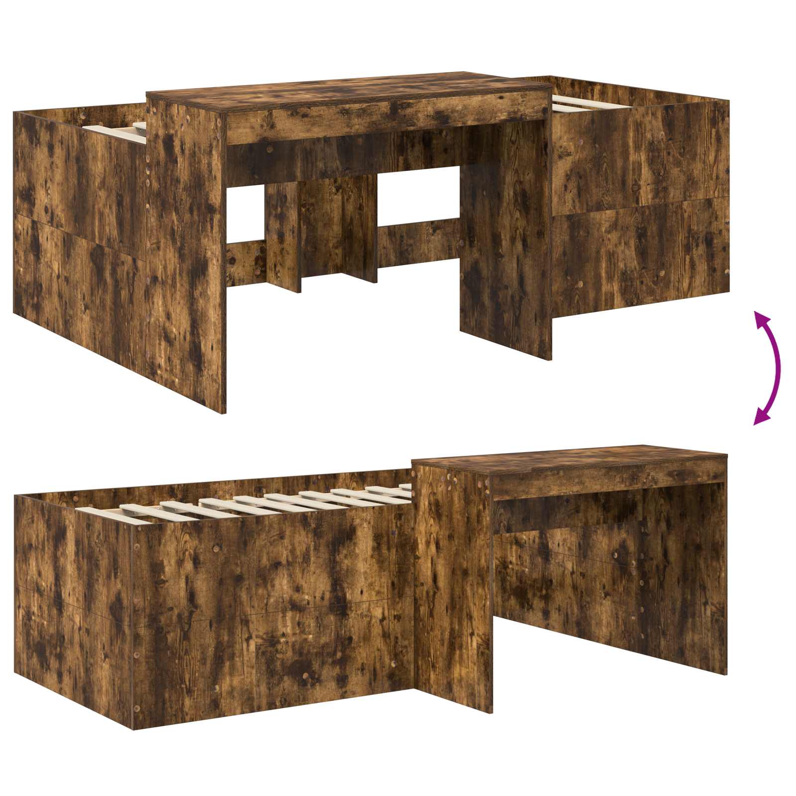 Børneseng med skrivebord Røget eg 75 x 190 cm Konstrueret træ