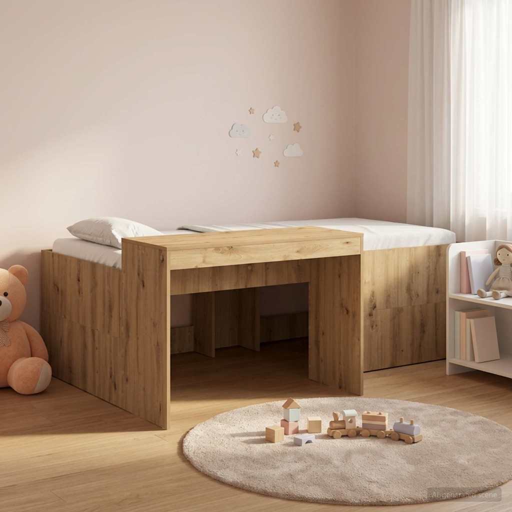 Børneseng med skrivebord i artisan-eg 75 x 190 cm - konstrueret træ