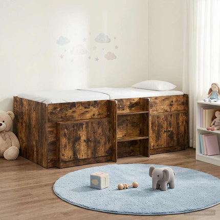 Loft seng ramme med skab med dør 3 pcs Røget eg Konstrueret træ