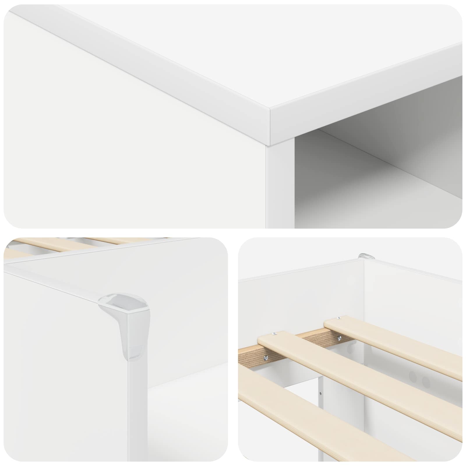 Loft seng ramme med skab med hylde 3 pcs Hvid Konstrueret træ