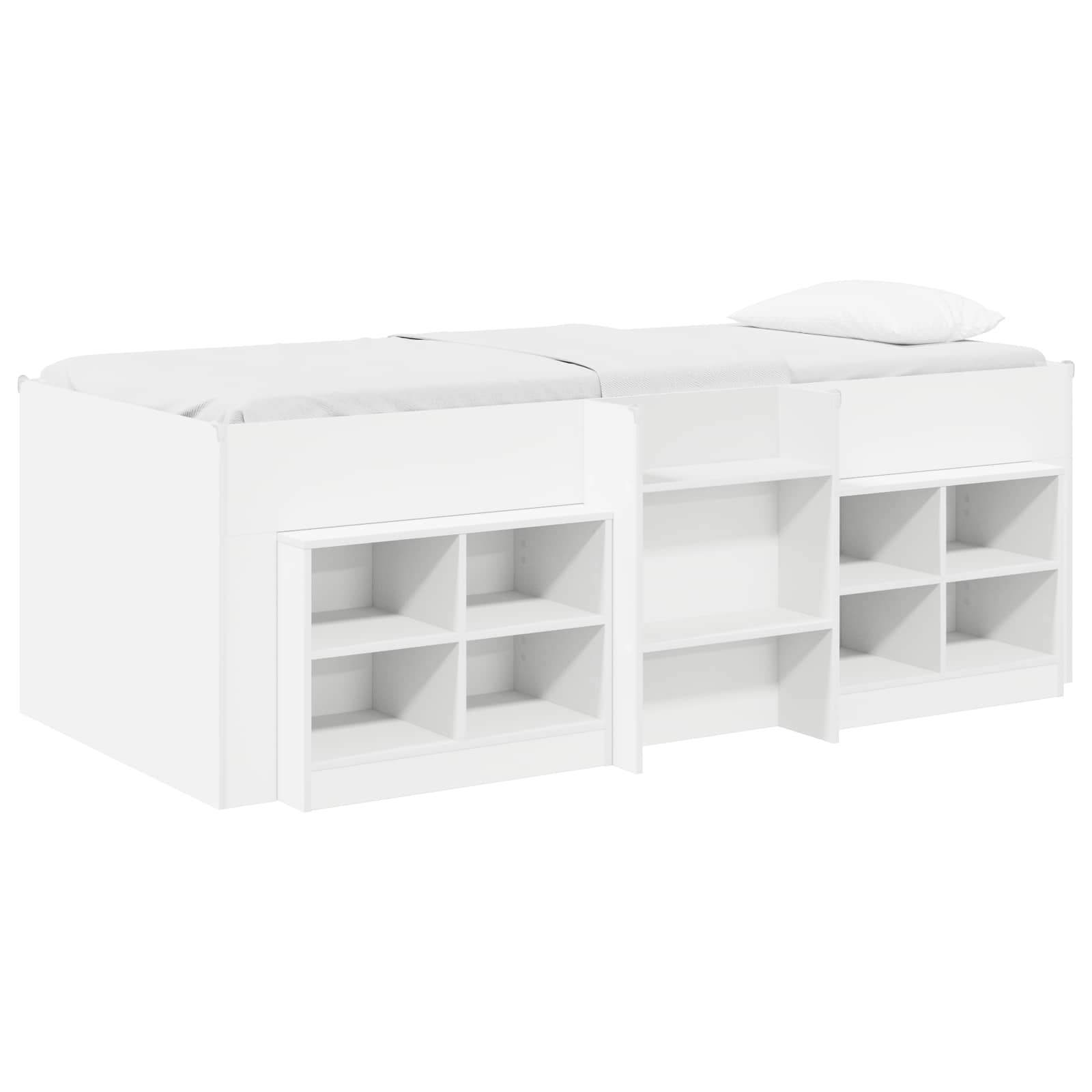 Loft seng ramme med skab med hylde 3 pcs Hvid Konstrueret træ