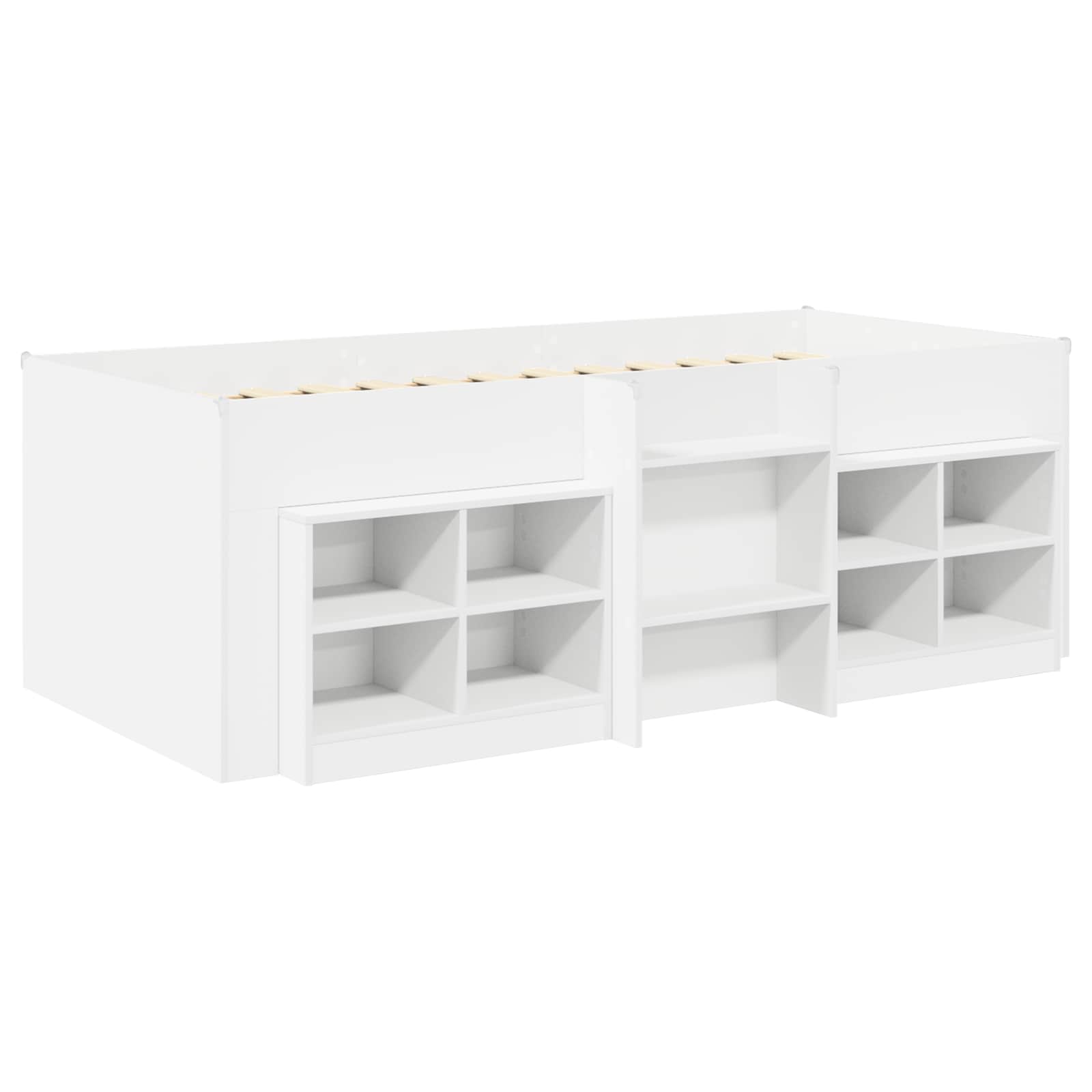 Loft seng ramme med skab med hylde 3 pcs Hvid Konstrueret træ