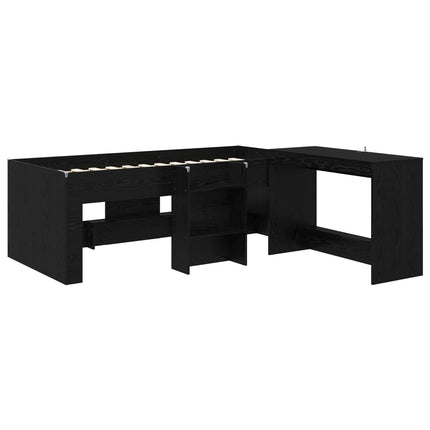 Børneseng med skrivebord Sort eg 80 x 200 cm Konstrueret træ