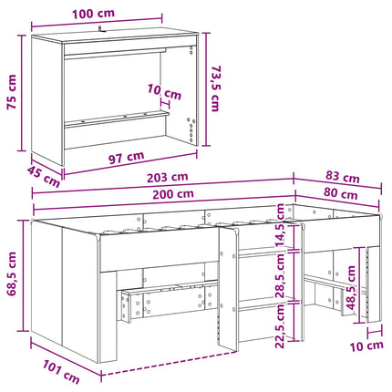 Børneseng med skrivebord Sort eg 80 x 200 cm Konstrueret træ