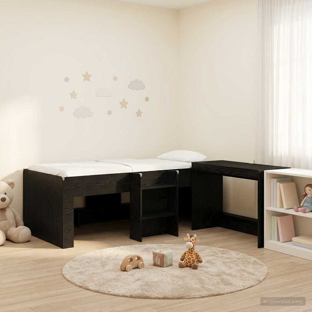 Børneseng med skrivebord Sort eg 90 x 190 cm Konstrueret træ