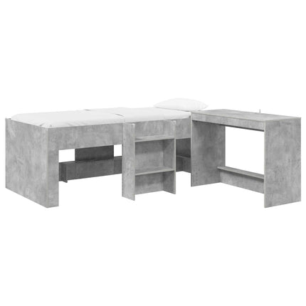 Børneseng med skrivebord Betongrå 75 x 190 cm Konstrueret træ