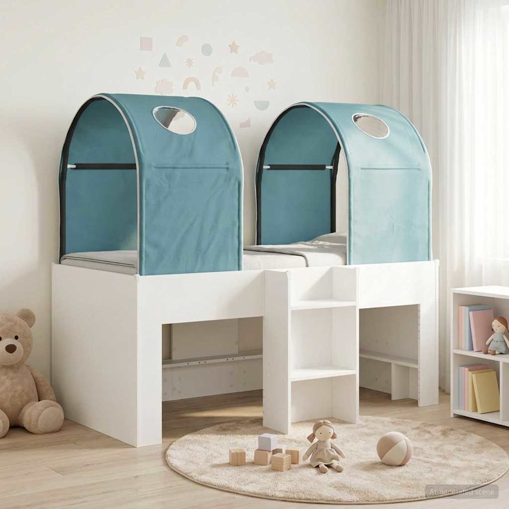 Seng med Tunnel 4 pcs Hvid og lyseblå Konstrueret træ