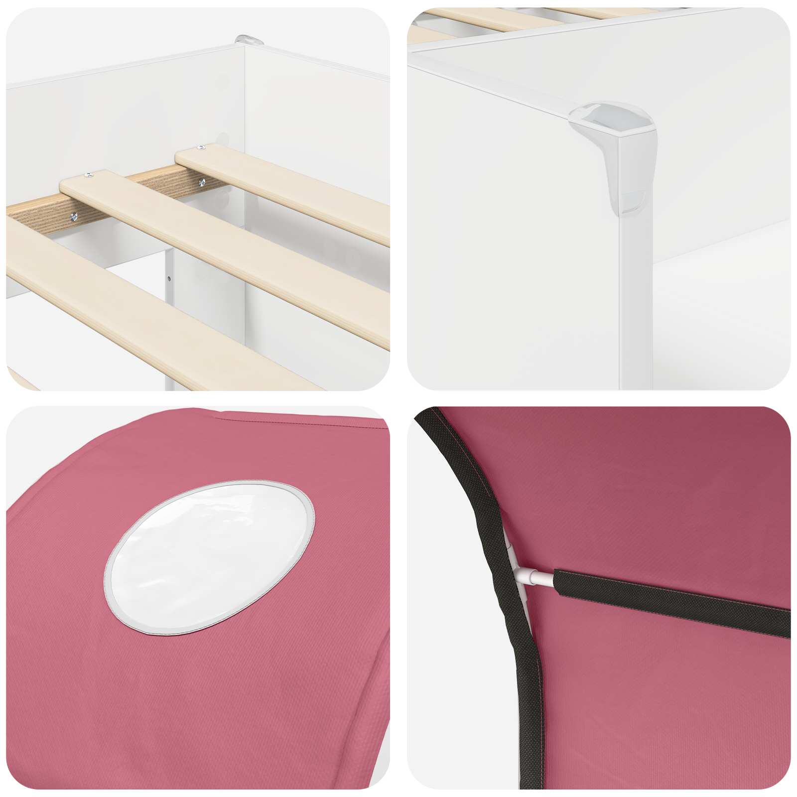 Seng med Tunnel 4 pcs Hvid og lyserød Konstrueret træ