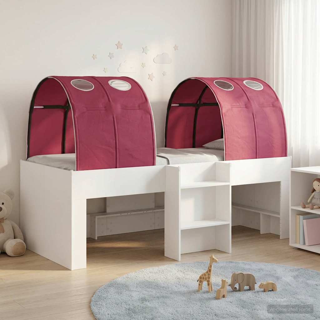 Seng med Tunnel 4 pcs Hvid og rød Konstrueret træ