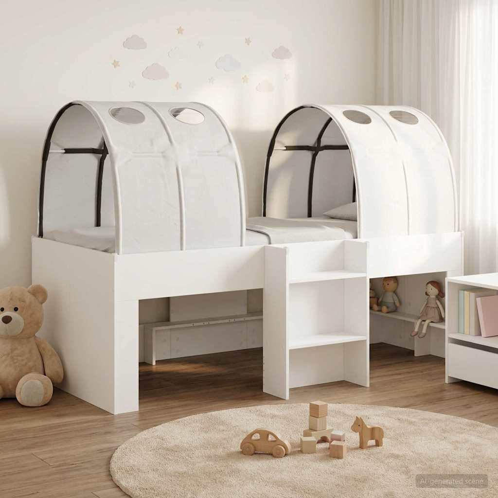 Seng med Tunnel 4 pcs Hvid Konstrueret træ